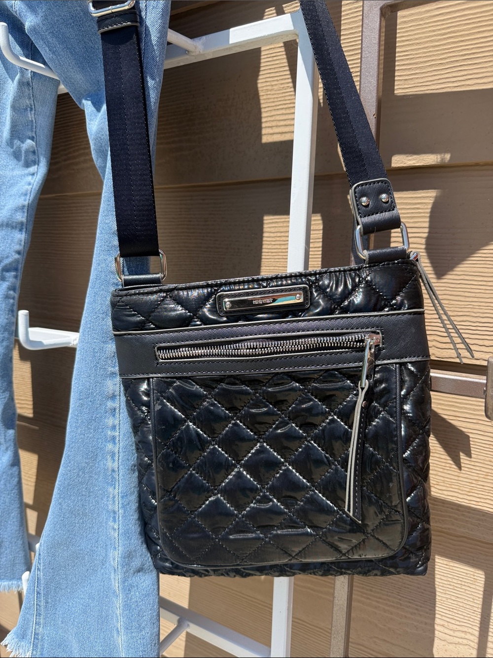 Line new Nine West Black Quilted Crossbody Bag w/